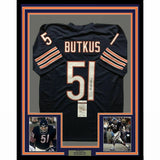 FRAMED Autographed/Signed DICK BUTKUS 33x42 Chicago Blue Jersey JSA COA Auto