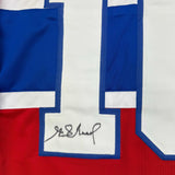 Framed Autographed/Signed Henri Richard 35x39 Montreal Red Hockey Jersey JSA COA