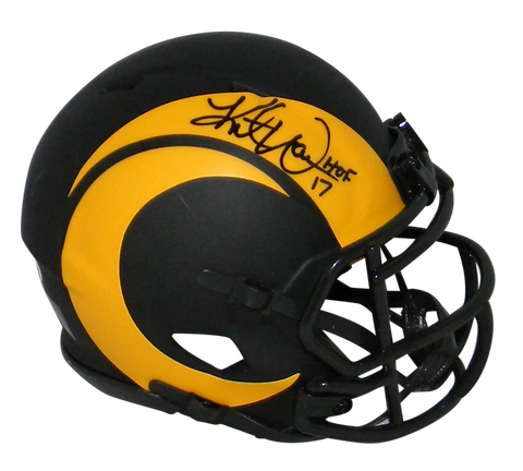 KURT WARNER AUTOGRAPHED ST LOUIS RAMS ECLIPSE SPEED MINI HELMET W/ HOF 17