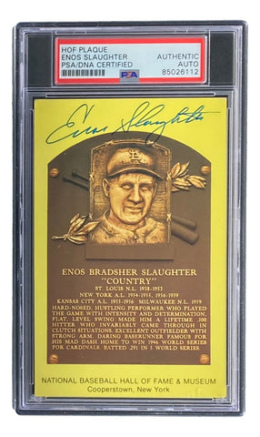 Enos Slaughter Signed 4x6 St Louis Cardinals HOF Plaque Card PSA/DNA/DNA