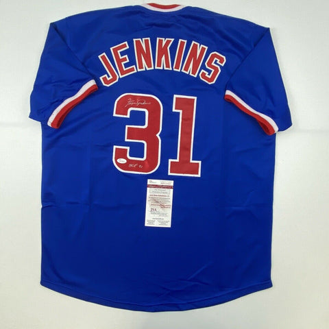 Autographed/Signed FERGIE JENKINS HOF 91 Chicago Blue Baseball Jersey JSA COA