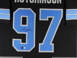 AIDEN HUTCHINSON (Lions black TOWER) Signed Autographed Framed Jersey Beckett