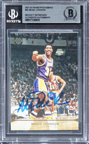 Lakers Magic Johnson Authentic Signed 2021 Panini Photogenic #90 Card BAS Slab