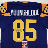 Autographed/Signed Jack Youngblood HOF 01 Los Angeles LA Blue Jersey JSA COA