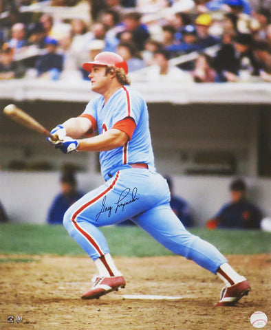 Greg Luzinski Signed Phillies Swinging Action 16x20 Photo - (SCHWARTZ COA)