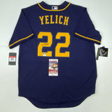 Autographed/Signed Christian Yelich Milwaukee Brewers Blue Alt Jersey JSA COA