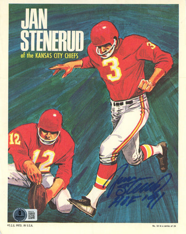 Jan Stenerud Signed Kansas City Chiefs 1970 Topps Poster #10 Of 24 BAS 48220