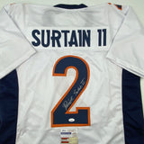 Autographed/Signed Patrick Surtain II Denver White Football Jersey JSA COA Auto