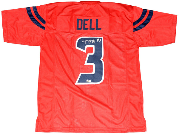 TANK DELL AUTOGRAPHED HOUSTON TEXANS 2024 NEW #3 RED JERSEY BECKETT