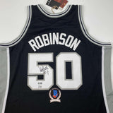 Autographed/Signed David Robinson Spurs Black Authentic M&N Jersey Beckett COA