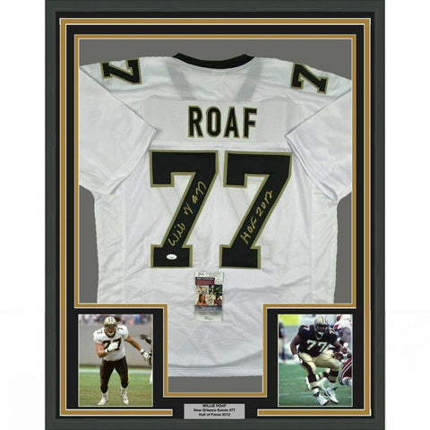 FRAMED Autographed/Signed WILLIE ROAF 33x42 New Orleans White Jersey JSA COA