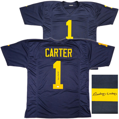 MICHIGAN WOLVERINES ANTHONY CARTER AUTOGRAPHED BLUE JERSEY JSA STOCK #234505