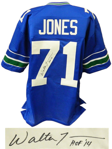 WALTER JONES Seattle Seahawks Signed Blue Football Jersey w/HOF'14 - SCHWARTZ