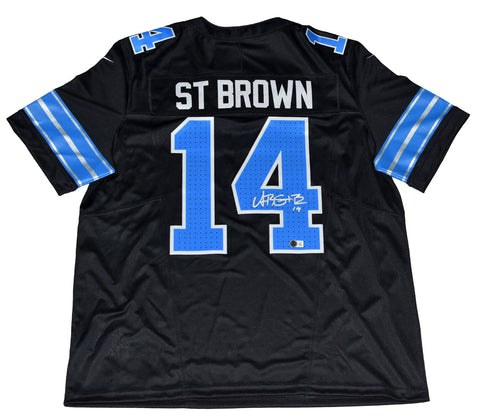 AMON-RA ST BROWN SIGNED DETROIT LIONS #14 BLACK NIKE LIMITED JERSEY BECKETT