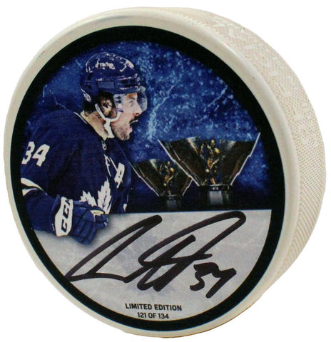 AUSTON MATTHEWS Autographed White Inglasco Rocket Richard Puck FANATICS LE 134