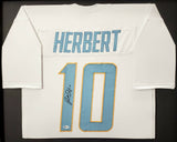 CHARGERS JUSTIN HERBERT AUTOGRAPHED SIGNED FRAMED WHITE JERSEY BECKETT 191177