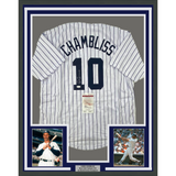 Framed Autographed/Signed Chris Chambliss 33x42 NY Pinstripe Jersey JSA COA