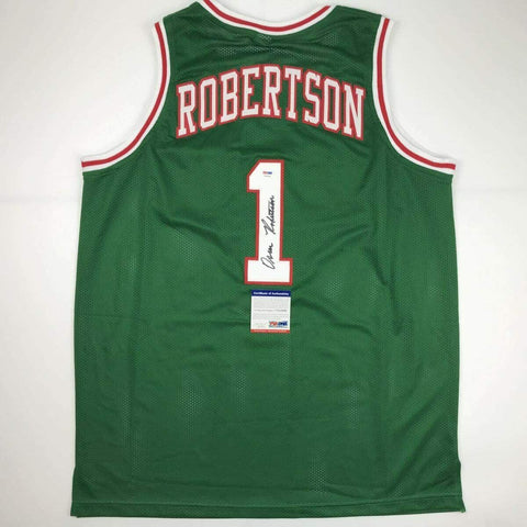 Autographed/Signed Oscar Robertson Milwaukee Green Basketball Jersey PSA/DNA COA