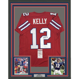 FRAMED Autographed/Signed JIM KELLY 33x42 Buffalo Red Football Jersey JSA COA