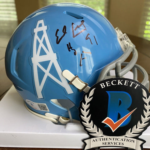 Earl Campbell Signed Houston Oilers ThrowBack Blue Mini Helmet W/HOF 91 Beckett