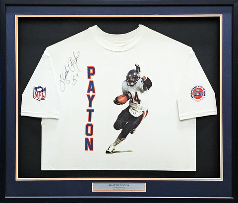 Walter Payton Autographed Framed Hall of Fame White T-Shirt Bears 34 JSA