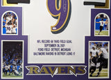 FRAMED BALTIMORE RAVENS JUSTIN TUCKER AUTOGRAPHED SIGNED STAT JERSEY JSA COA