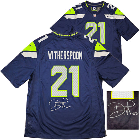 SEAHAWKS DEVON WITHERSPOON AUTOGRAPHED BLUE NIKE JERSEY SIZE XL MCS HOLO 229508