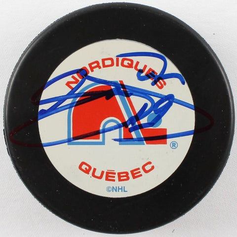 Joe Sakic Signed Quebec Nordiques Logo Hockey Puck (JSA COA)