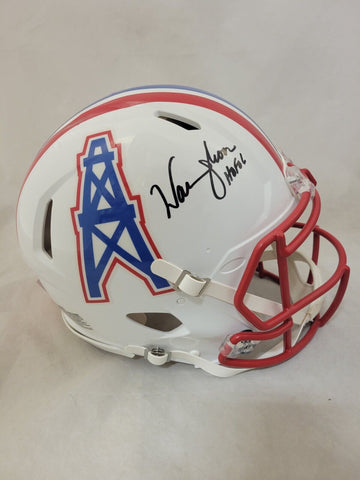 WARREN MOON "HOF" SIGNED HOUSTON OILERS F/S SPEED AUTHENTIC HELMET BECKETT QR