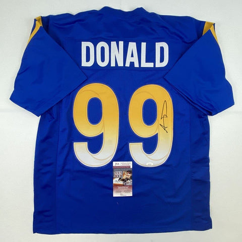 Autographed/Signed Aaron Donald Los Angeles LA Royal Blue Jersey JSA COA