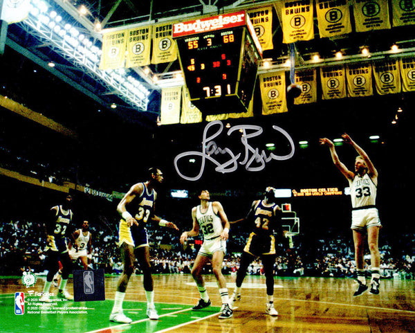 Larry Bird Signed Boston Celtics 3-Point Shot vs Lakers 8x10 Photo - BIRD HOLO