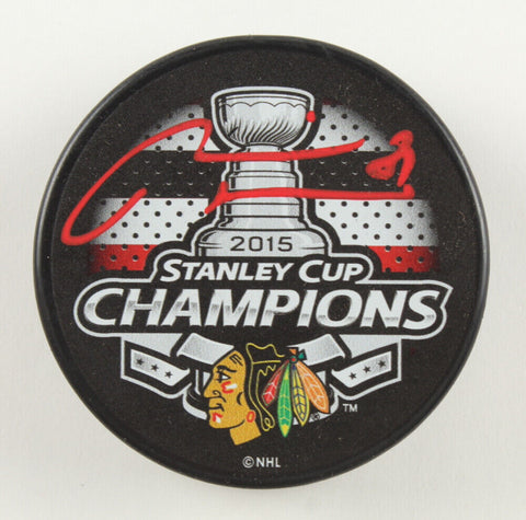 Marian Hossa Signed Chicago Blackhawks 2015 Stanley Cup Champ Logo Puck Schwartz