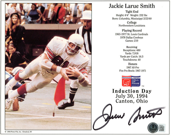 Jackie Smith Autographed St Louis Cardinals 8x10 Photo Beckett 45708