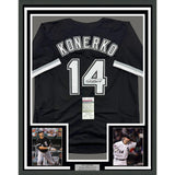 Framed Autographed/Signed Paul Konerko 35x39 Chicago Black Jersey JSA COA