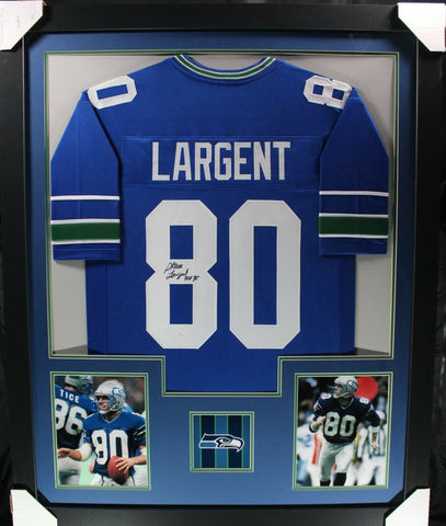 STEVE LARGENT (Seahawks blue TOWER) Signed Autographed Framed Jersey JSA