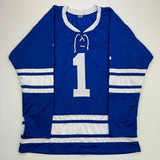 Autographed/Signed Johnny Bower Toronto Blue Hockey Jersey JSA COA