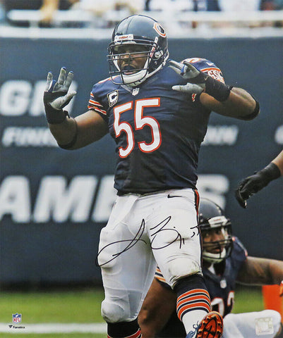 Lance Briggs Signed Chicago Bears Navy Jersey Action 16x20 Photo -(SCHWARTZ COA)