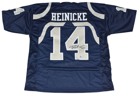 TAYLOR HEINICKE AUTOGRAPHED OLD DOMINION MONARCHS #14 NAVY JERSEY BECKETT