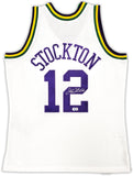 JAZZ JOHN STOCKTON AUTOGRAPHED WHITE M&N 1991-92 JERSEY L BECKETT 224339