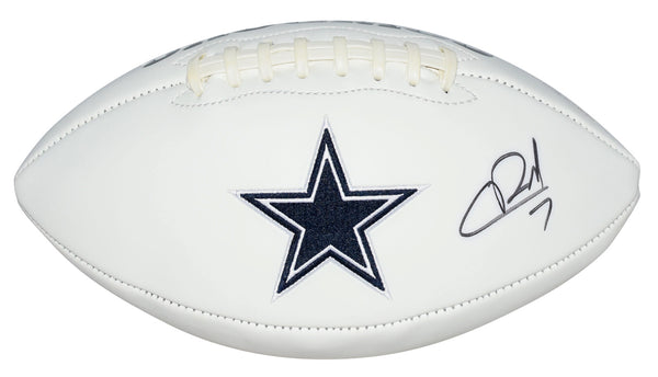 COOPER RUSH AUTOGRAPHED SIGNED DALLAS COWBOYS WHITE LOGO FOOTBALL COA