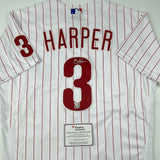 Autographed/Signed Bryce Harper Phillies Pinstripe Authentic Jersey Fanatics COA