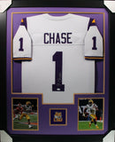 JA'MARR CHASE (LSU white TOWER) Signed Autographed Framed Jersey JSA