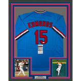 Framed Autographed/Signed Jim Edmonds 33x42 St. Louis Blue Jersey JSA COA