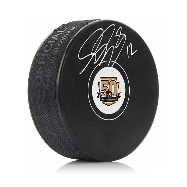 Simon Gagne Autographed Philadelphia Flyers 50th Anniversary Hockey Puck JSA PSA