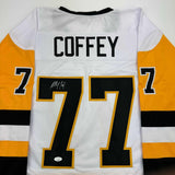 Autographed/Signed Paul Coffey Pittsburgh White Hockey Jersey JSA COA