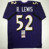 Autographed/Signed RAY LEWIS Baltimore Purple Football Jersey JSA COA Auto