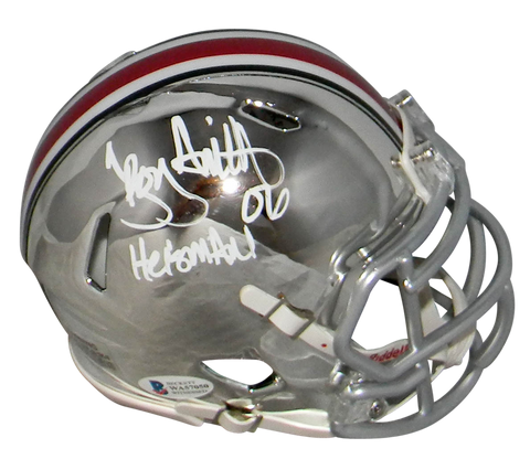 TROY SMITH SIGNED OHIO STATE BUCKEYES CHROME SPEED MINI HELMET W/ 06 HEISMAN