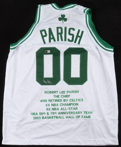 Robert Parish Signed Boston Celtics Career Highlight Stat Home Jersey (Beckett)