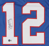 Jim Kelly Signed Buffalo Bill Career Highlight Stat Jersey (Beckett) HOF 2002 QB