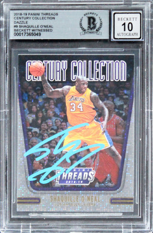 Lakers Shaq O'Neal Signed 2018 Panini Threads CC Dazzle #9 Card AG 10! BAS Slab